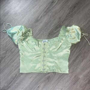 Princess Polly Green Puff Sleeve Ruched Crop Blouse